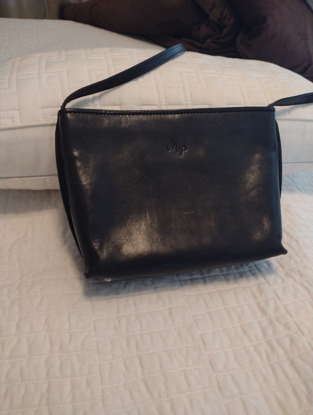 Vintage Monsac Small Black Leather Bag 90s Minimalist Crossbody Shoulder